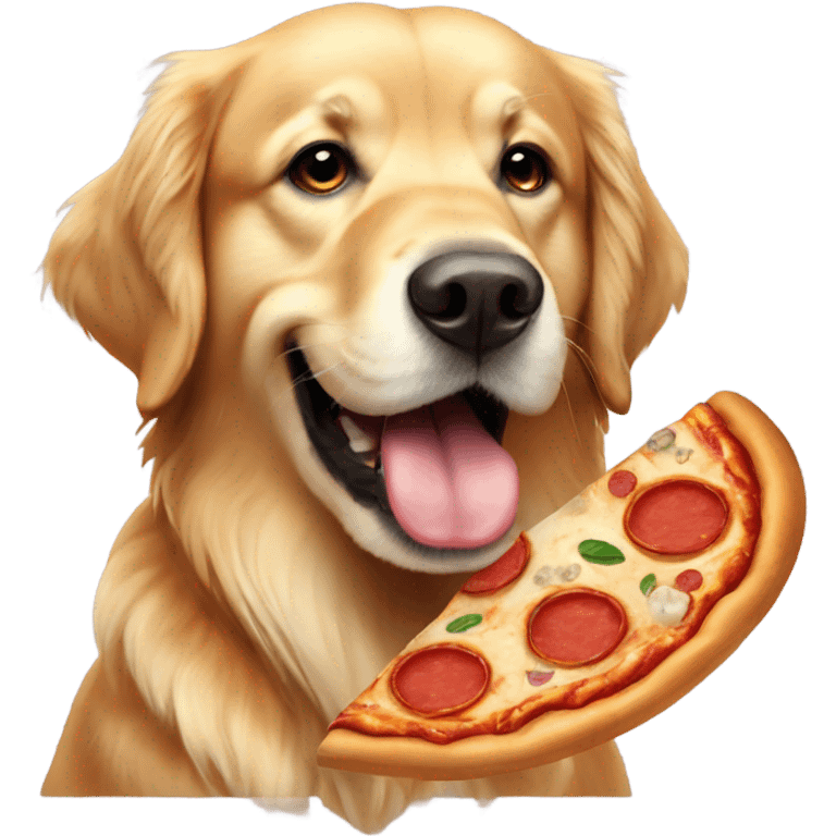 Golden retriever with pizza in his mouth  emoji