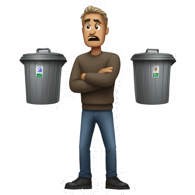 Angry man with three trash cans emoji