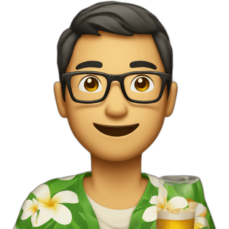 Japanese wearing glasses alohashirt is holding beer emoji