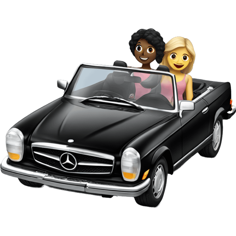 Black Mercedes Cabrio with two happy girls emoji