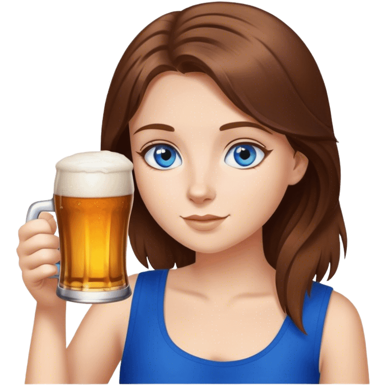 Brown hair blue eye girl drinking beer emoji