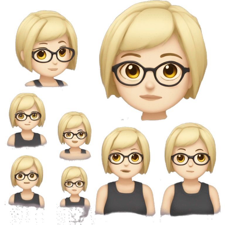 Chubby anime girl with glasses and short blonde hair emoji