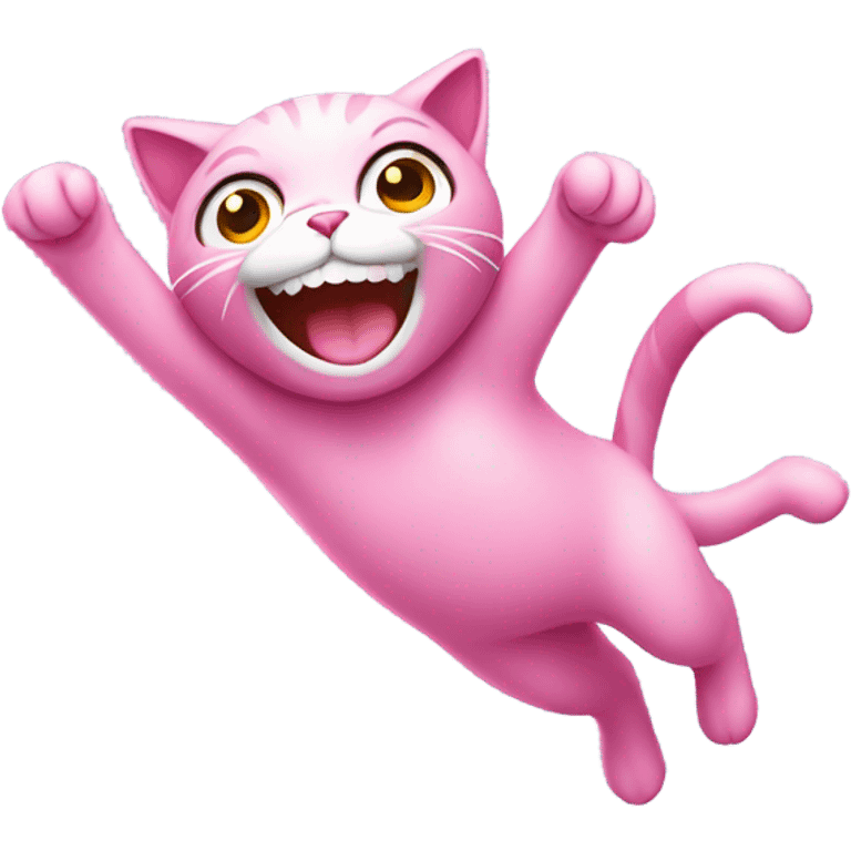 pink cat doing a flip with big smile emoji