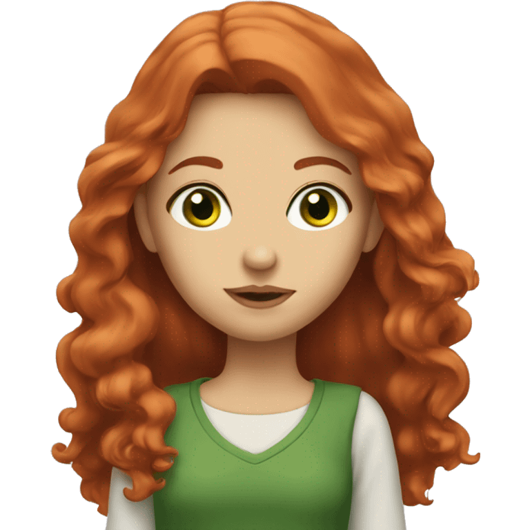 Girl with long red hair and green eyes. Small lips  emoji