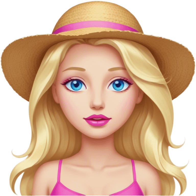 Cinematic realistic blonde with long hair, blue eyes, pink lips sunbathing in the sun emoji