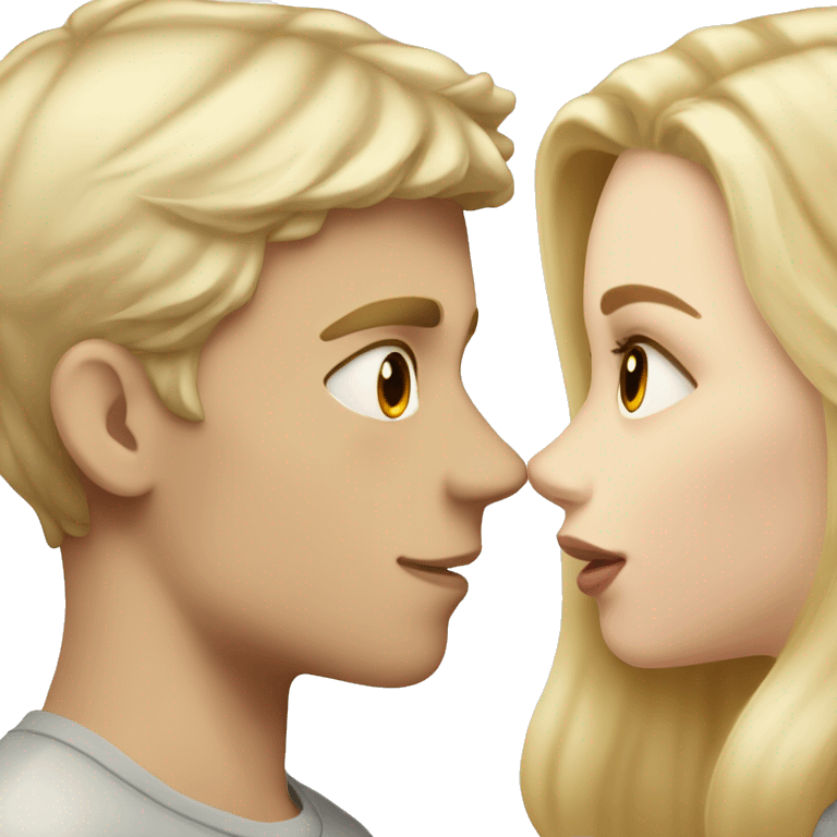 A blonde girl with pale skin kisses a light-skinned guy with dark hair emoji