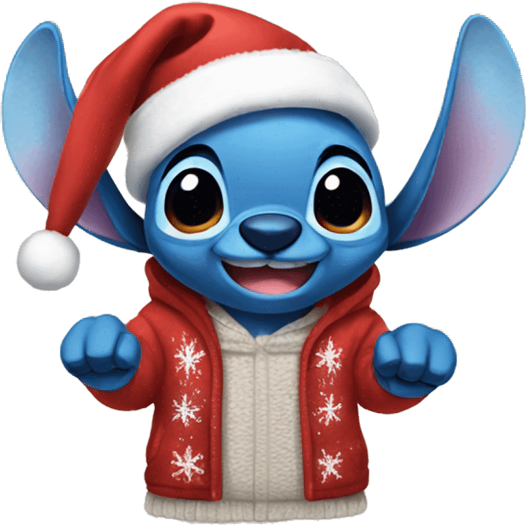 Stitch wearing a Christmas hoodie emoji