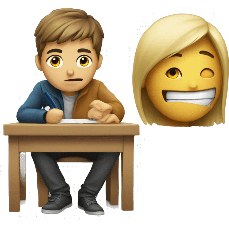 make a student sitting and seeing a scam in exam emoji