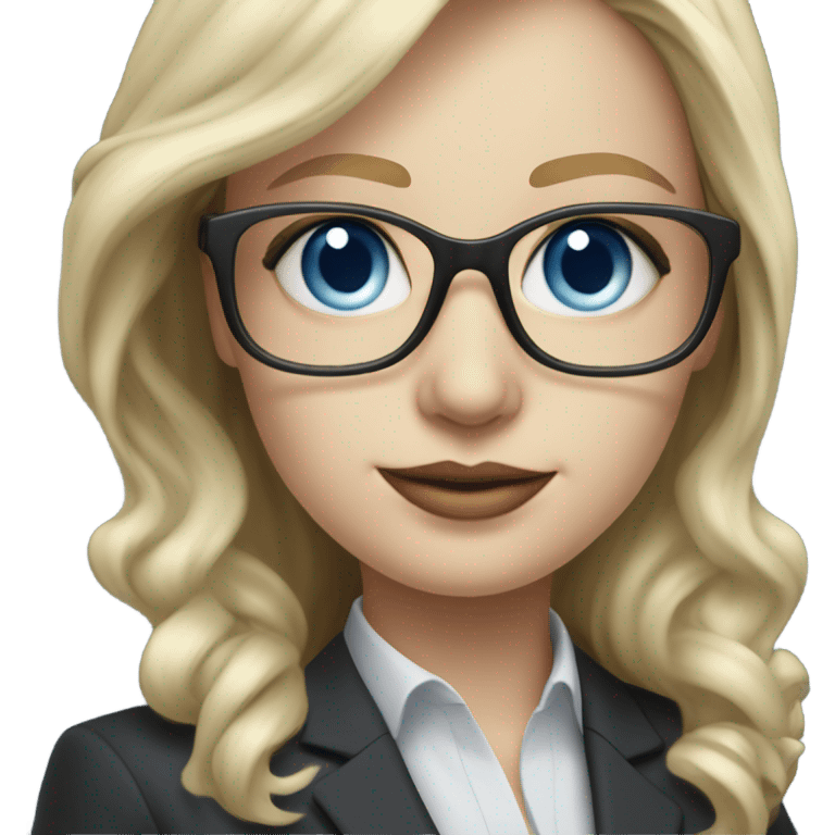 Elegant pale blonde woman with glasses in a suit working, hyper realistic with blue eyes  emoji