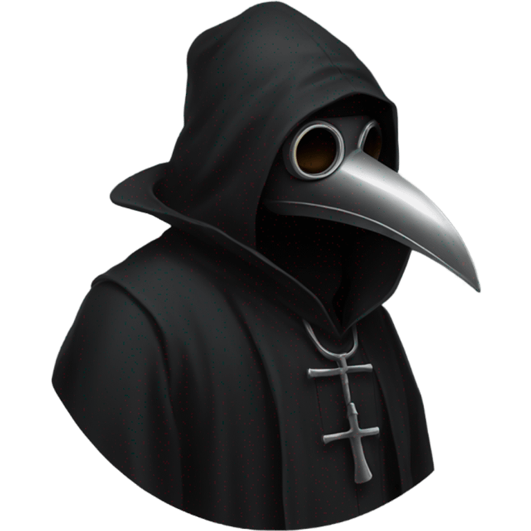 Man wearing black plague doctor mask in a hood emoji