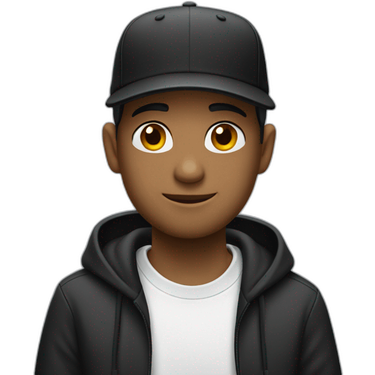 Emotionless wearing black cap and airpods emoji