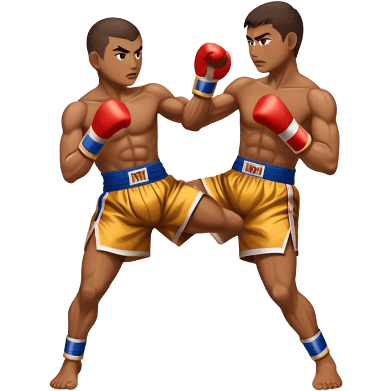 Cinematic Realistic Traditional Muay Thai Emoji, depicted as an intense dynamic martial arts scene featuring a fighter in traditional Muay Thai stance and attire, rendered with rich textures and energetic dramatic lighting that captures the sport's raw power. emoji