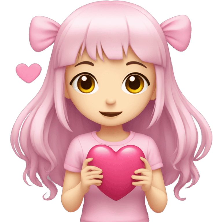 cute anime girl holding pink cutest heart emoji