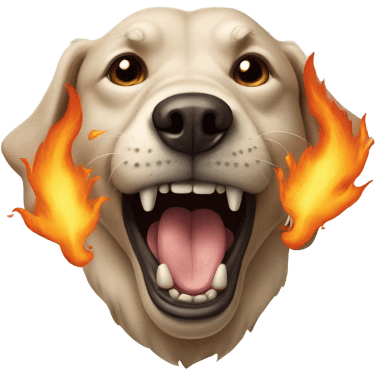 Three headed dog breathing fire emoji