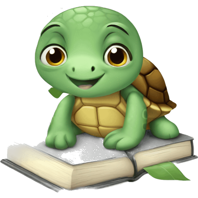 cute turtle with a grey book emoji