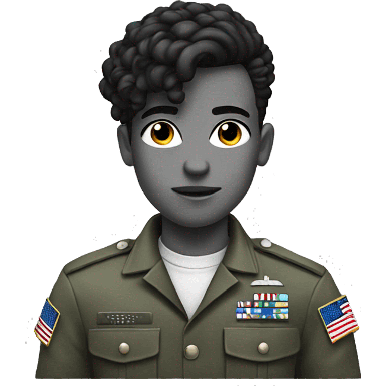 monochrome military boy with earrings and an haircut forming a strange v  emoji