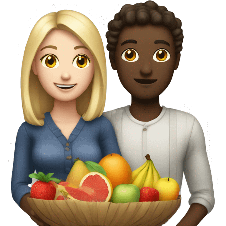 fair skinned people having a date with fruits emoji