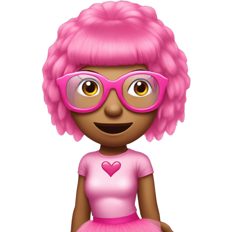 a dinosaur in a pink tutu, pink wig, pink heart glasses with A Nicki Minaj CD emoji