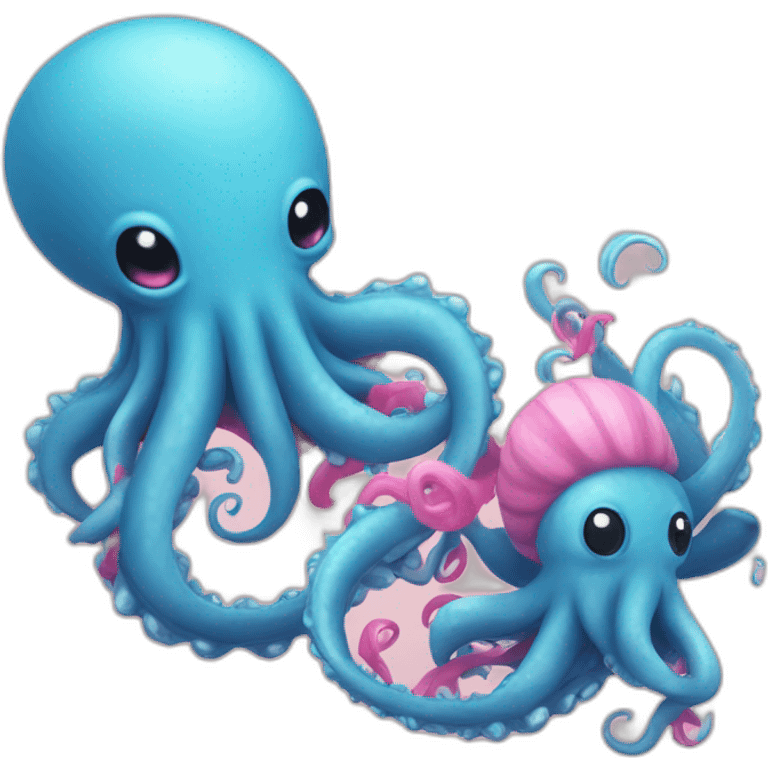 an adorable blue kraken fighting another pink kraken  adorable emoji