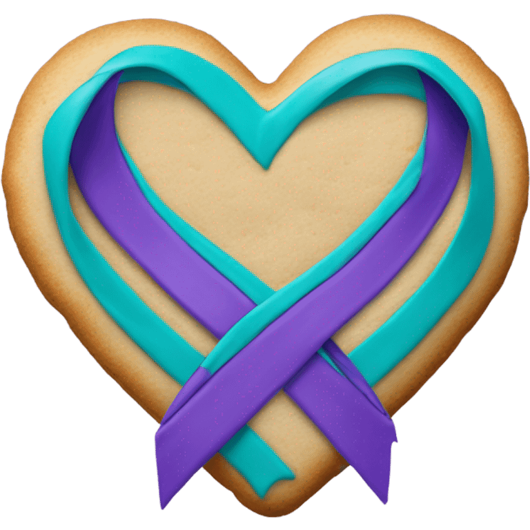 Heart cookie, teal purple suicide awareness ribbon emoji