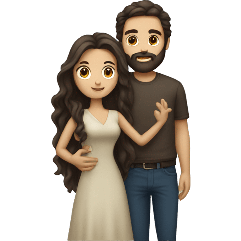 Brunette man with beard kissing brunette woman with long hair emoji