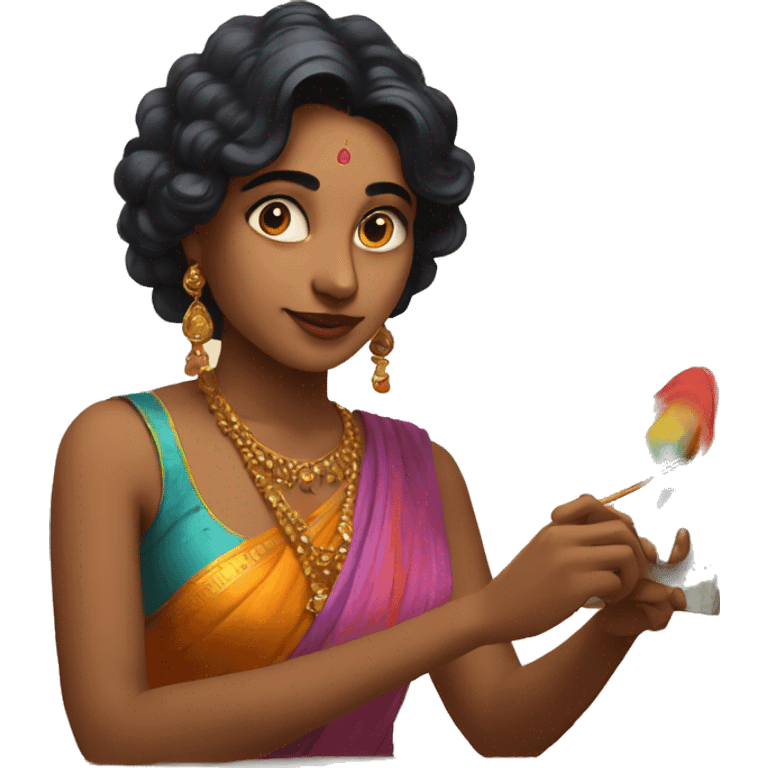 indian artist painting something colorful on the canvas emoji