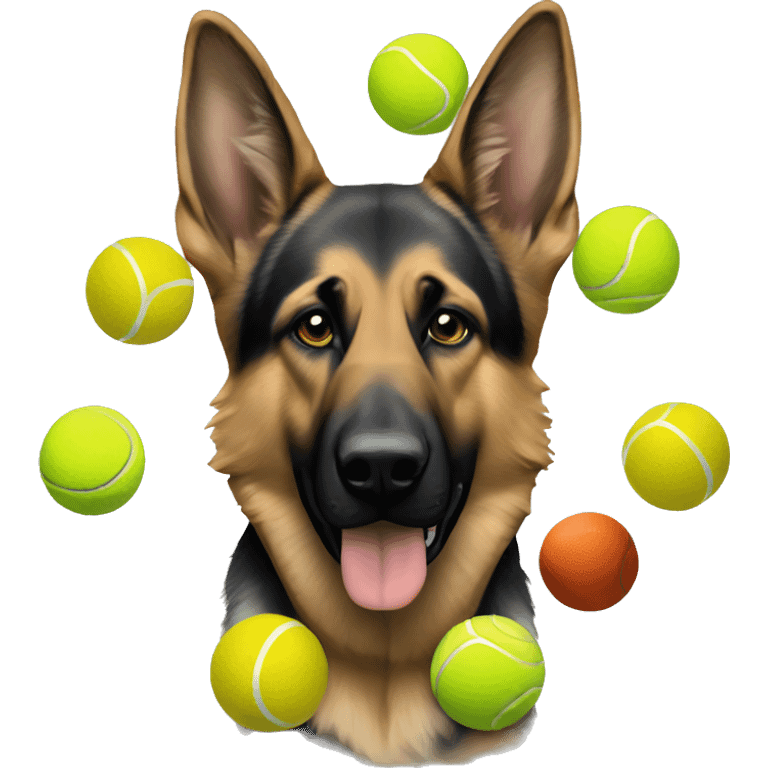 German shepherd with Olympic rings and tennis balls emoji