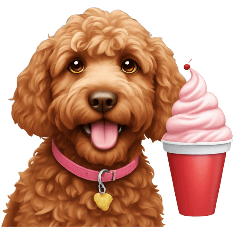 Red Labradoodle with ice cream emoji