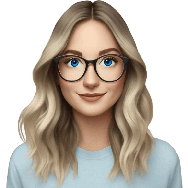 Shoulder length Balayage pale model lady with glasses and blue eyes happy  emoji