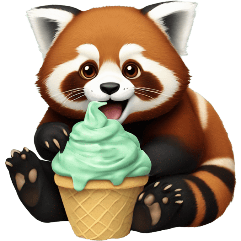 1 chubby extra large realistic Red panda eating mint chocolate chip ice cream  emoji