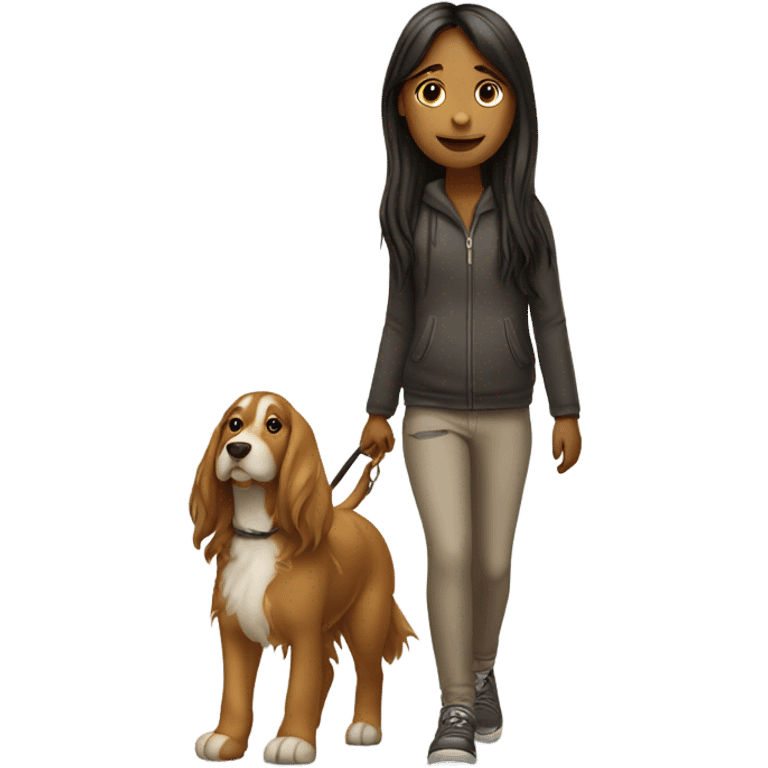 Girl with long hair walking big dog emoji