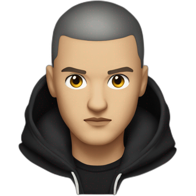 DJ Snake face serious attitude front view wearing a BLACK hoodie emoji