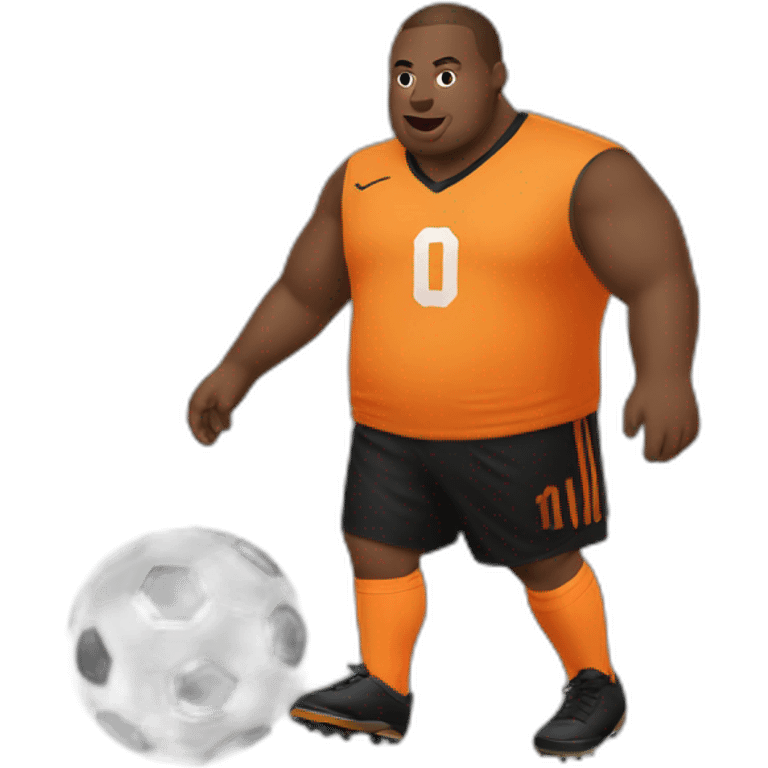 Fat man play soccer orange and black emoji