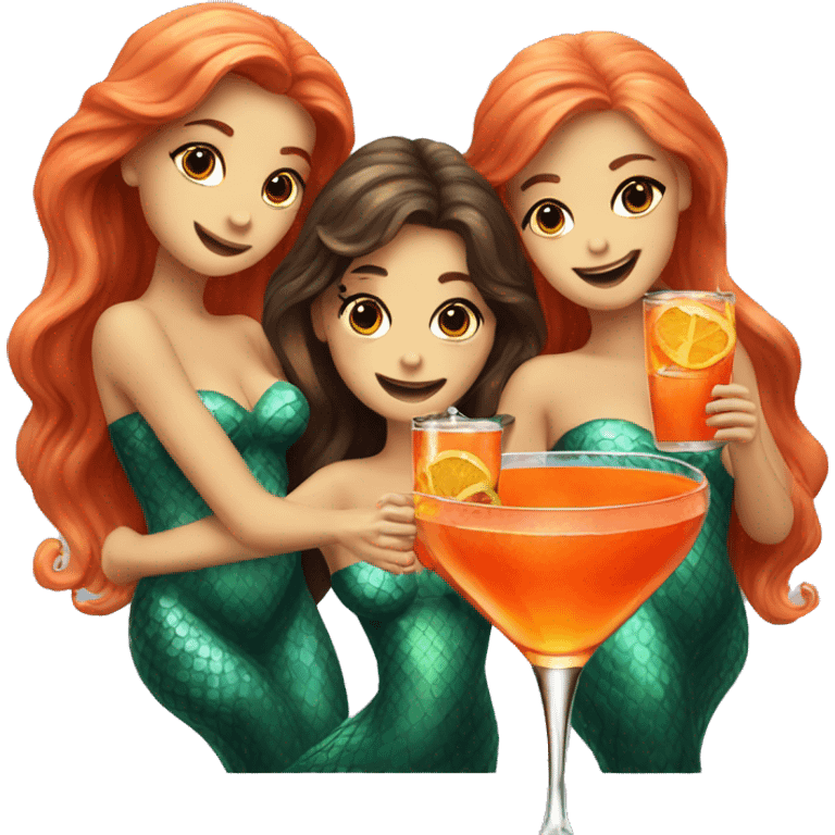 Three beautiful mermaids drinking aperol  emoji