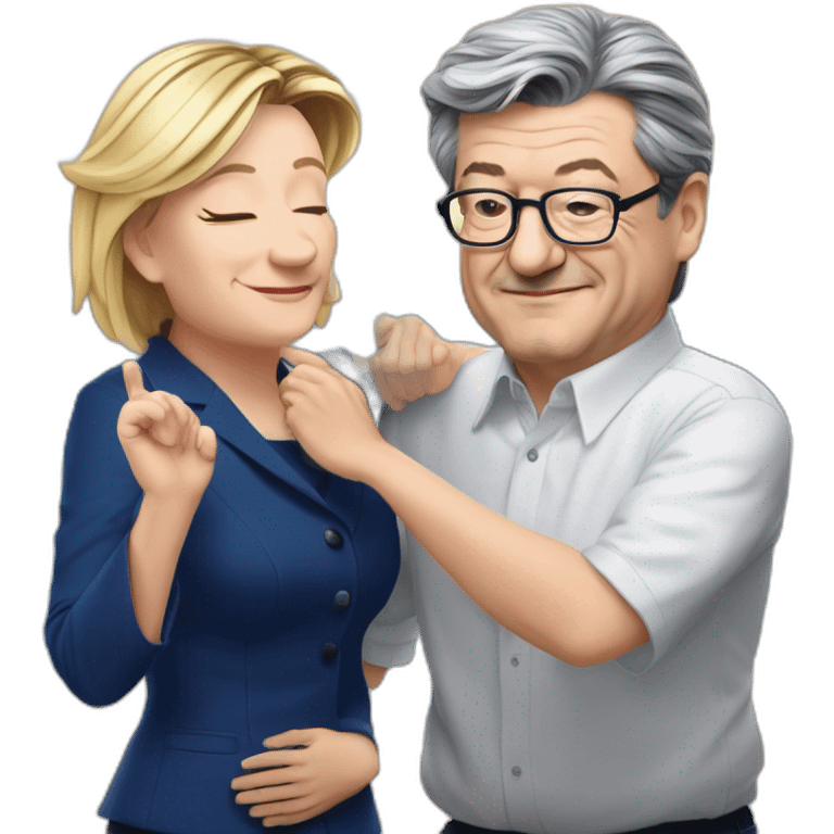 Jean luc Mélanchon qui fait un calin a Marine le pen emoji