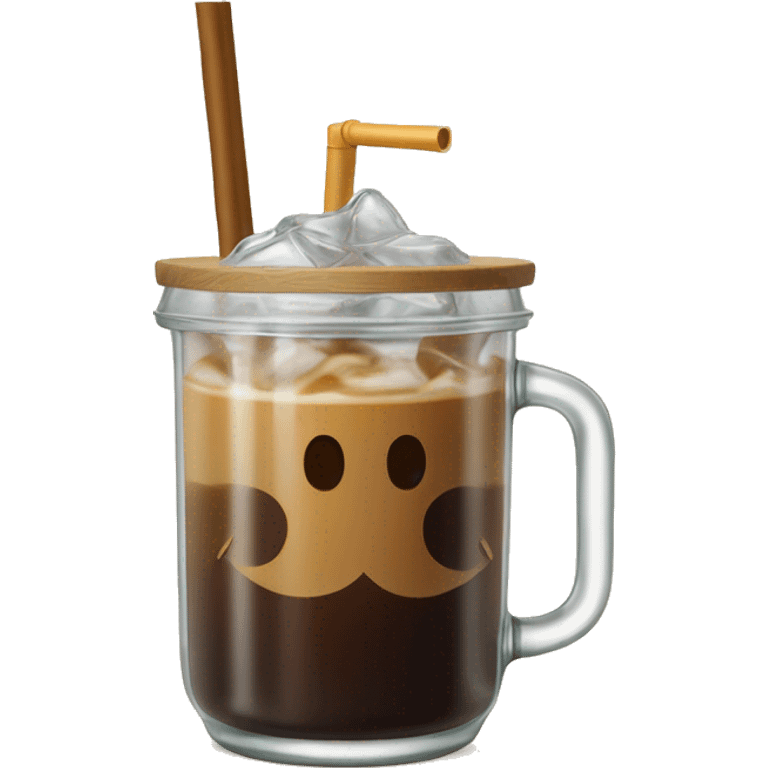 Iced coffee in a libbey cup (beer glass can) with bamboo lids and straw. emoji