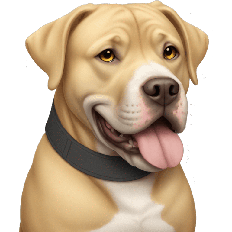 Grey American bully and golden Labrador hug emoji