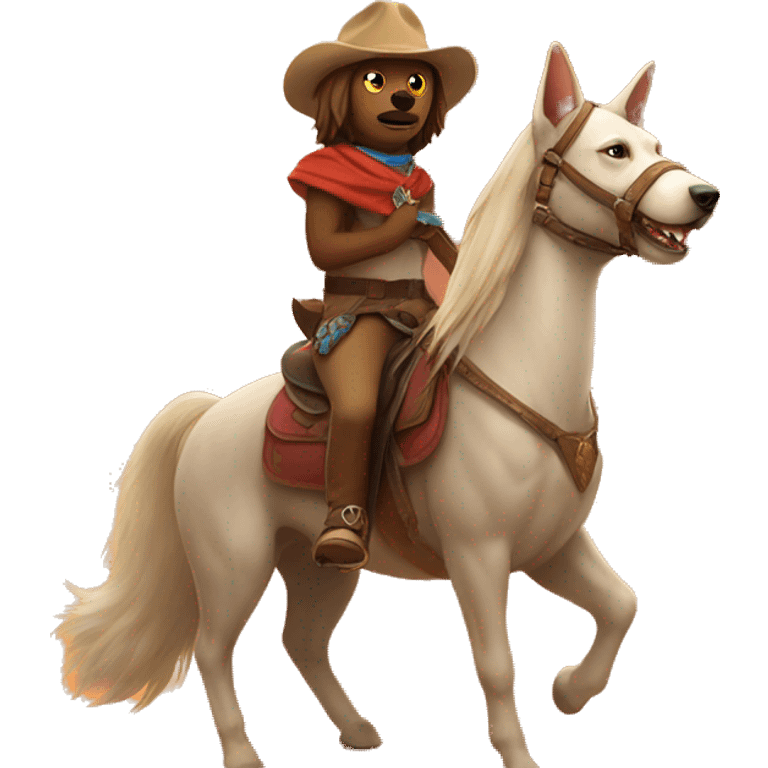 Cat and dog riding a horse in the desert  emoji