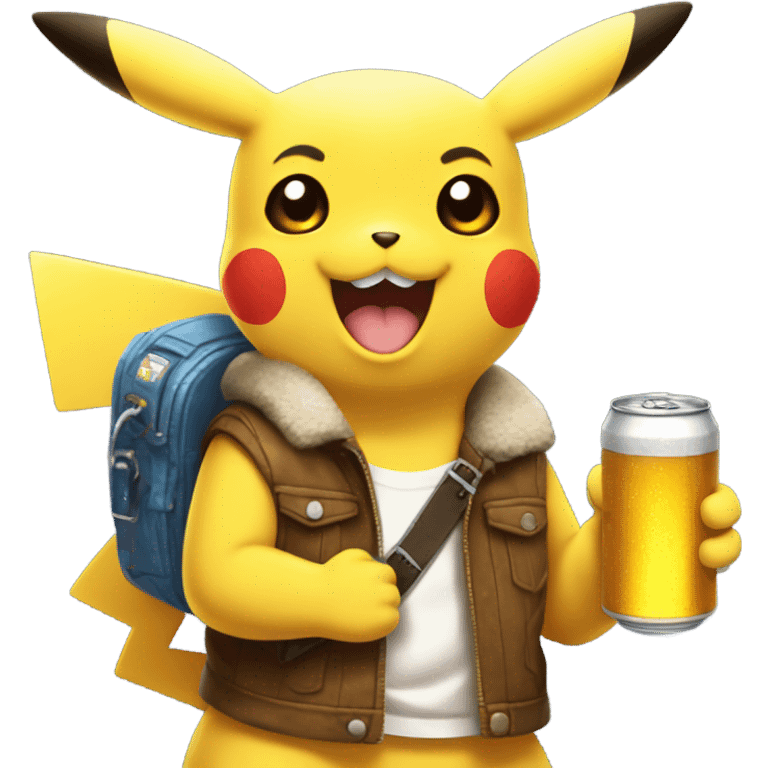 Pikachu with beer emoji