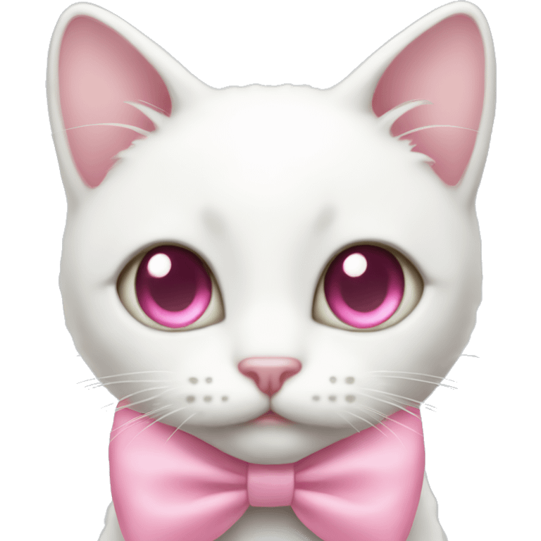 white kitty with pink heart eyes and a light pink bow emoji