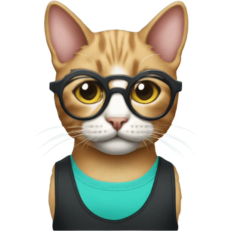 Cat wearing tank top with glasses with stereo emoji