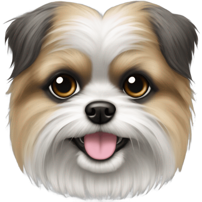 Pomeranian Shih Tzu mix with gray and black fur and black eyes emoji