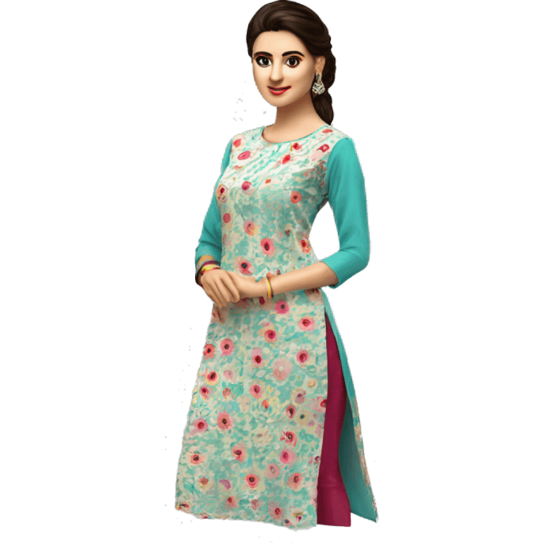 Create women's wear "floral design kurti" with round neck and long sleeves. emoji