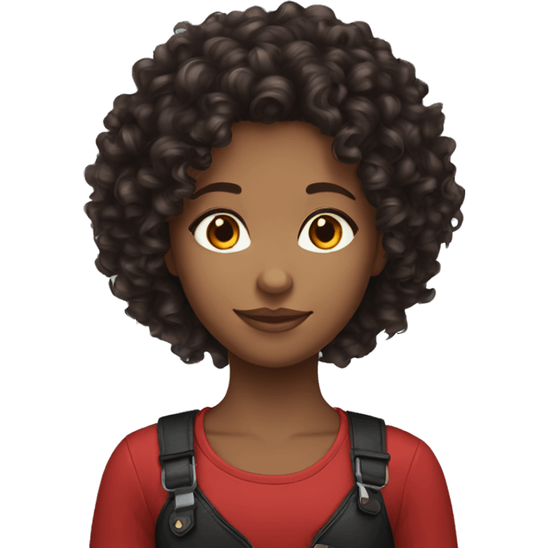 Black, red curly hair, long hair, girl emoji