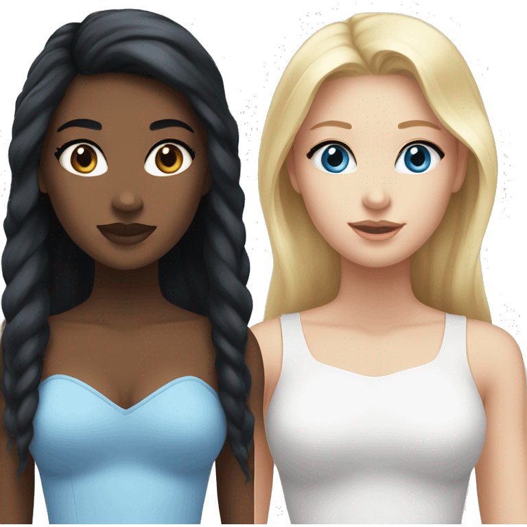 Black hair sister and blonde hair sister blue eyes white skin  emoji