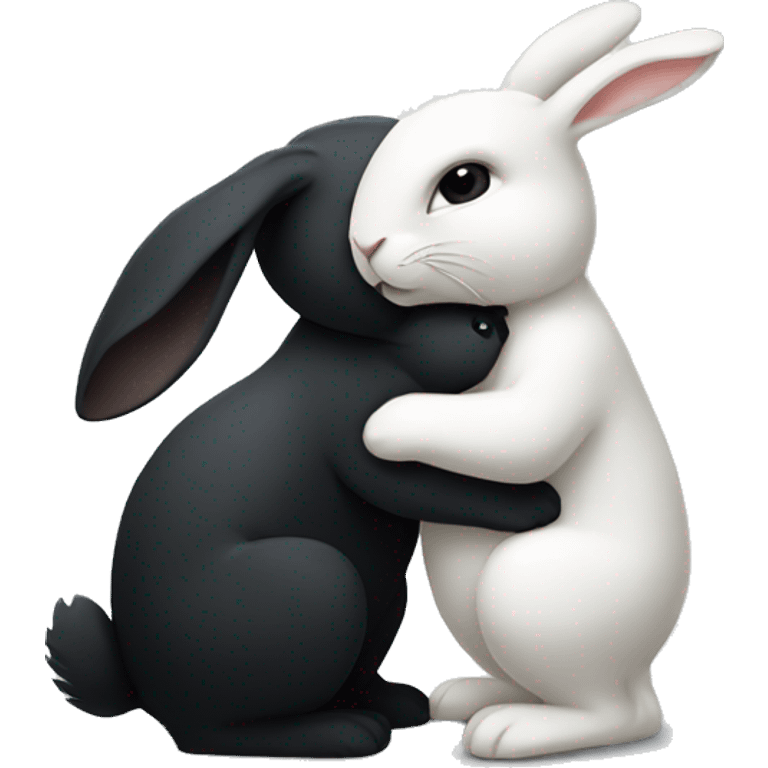 Black rabbit hugging white rabbit  emoji