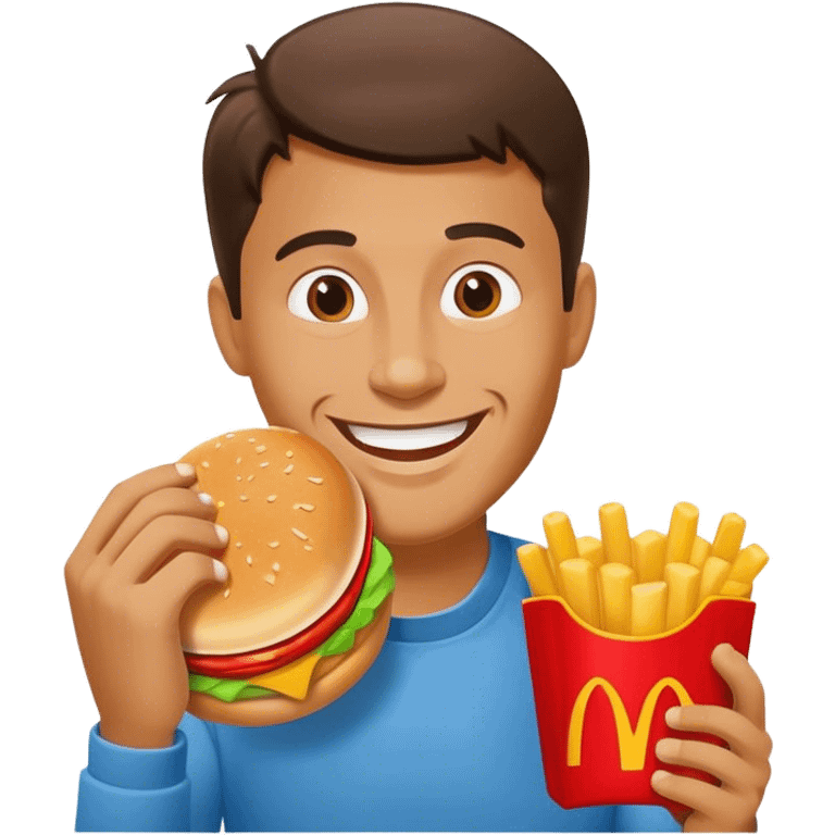 A man eating a Happy meal from mcdonalds emoji