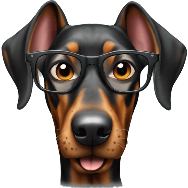 crazy and cheerful doberman with glasses emoji