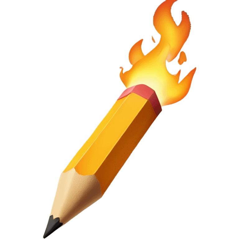 a pencil writing on paper with flames  emoji