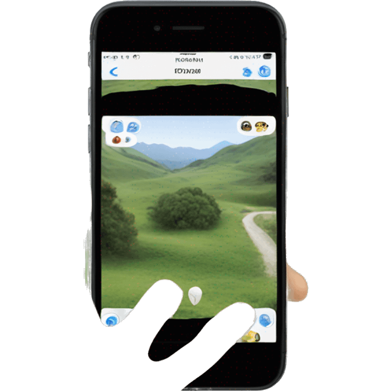 A hand holding a cell phone to take a photo of a landscape emoji